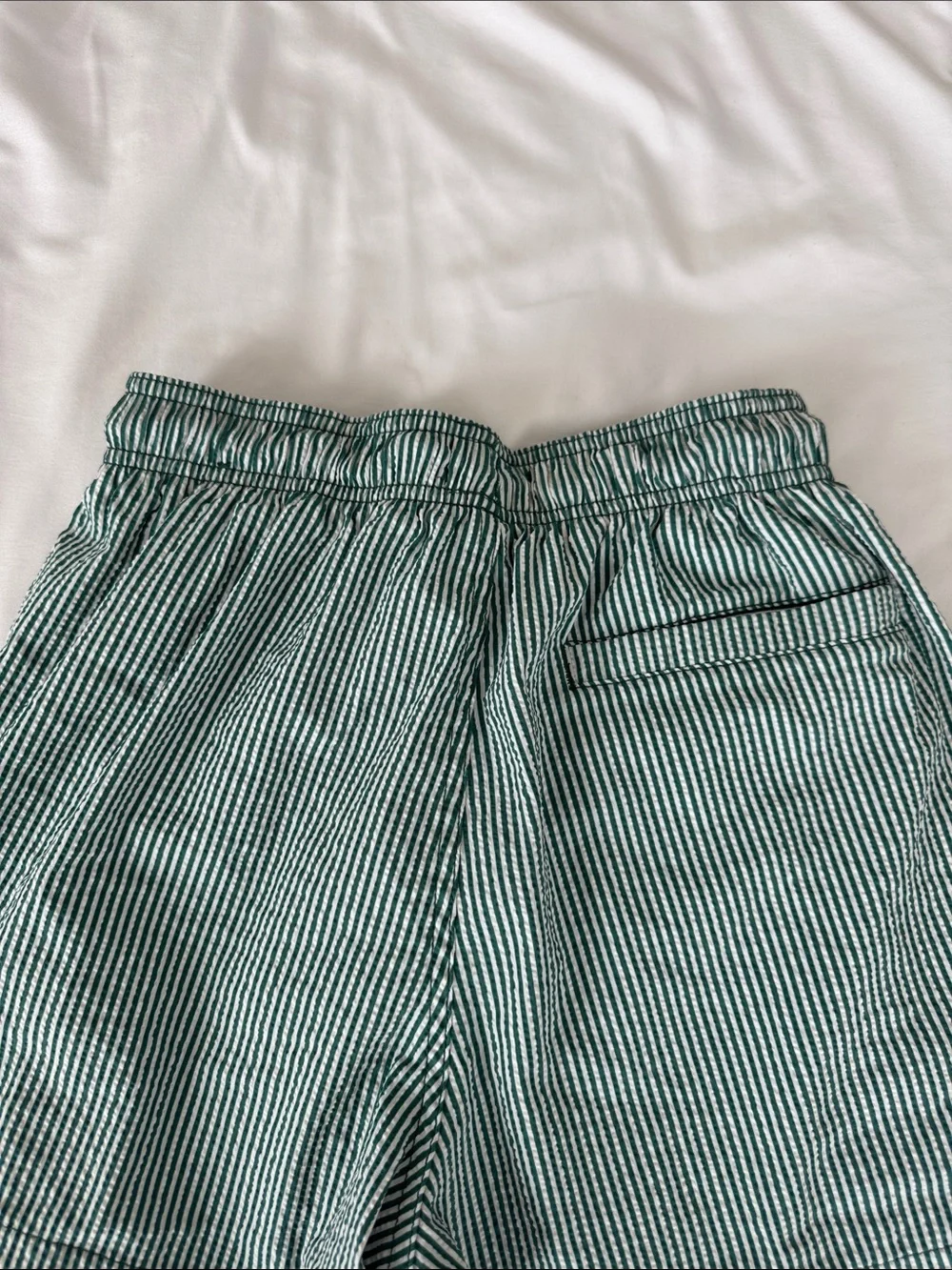 H&M Green and White Striped Swim Trunks